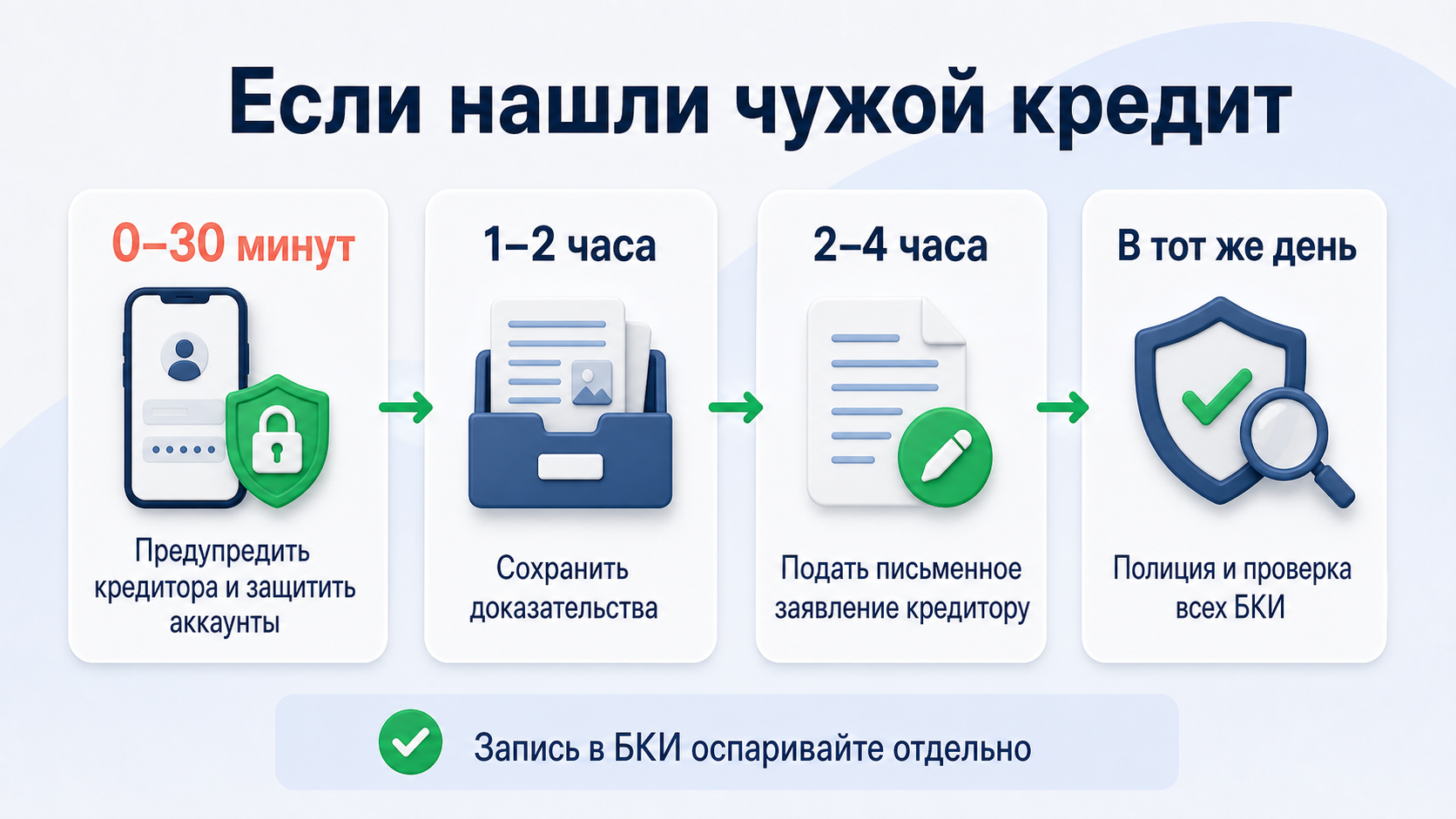 План первых часов после обнаружения чужого кредита